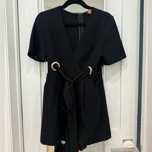 Topshop deep V romper with gold accents/belt
